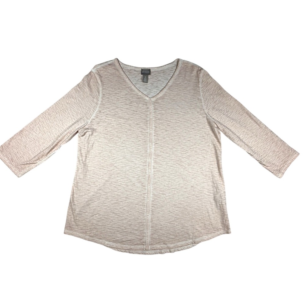 Chico's Cotton Layering Shirt Sz‎ 2/L Pink V-Neck Lightweight Minimalist Capsule